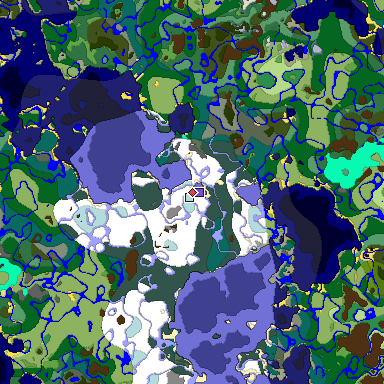 Predicted biome map of Java 1.18 seed -8283774842869763148 around estimated spawn