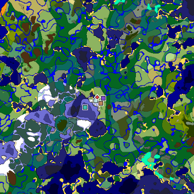 Predicted biome map of Java 1.18 seed -4751750982190741434 around estimated spawn
