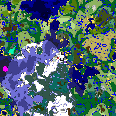 Predicted biome map of Java 1.18 seed 2646345740707305443 around estimated spawn