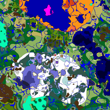 Predicted biome map of Java 1.18 seed 5781448166371523244 around estimated spawn