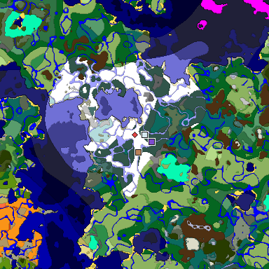 Predicted biome map of Java 1.18 seed -7161637500268708570 around estimated spawn