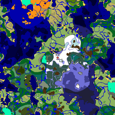 Predicted biome map of Java 1.18 seed -6542368932286392253 around estimated spawn