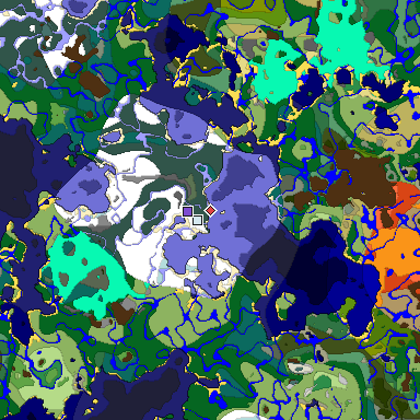 Predicted biome map of Java 1.18 seed 5655942599484548192 around estimated spawn