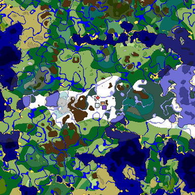 Predicted biome map of Java 1.18 seed 2302331442309151721 around estimated spawn