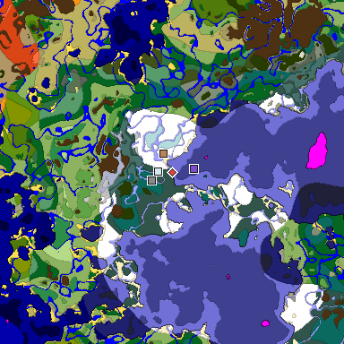 Predicted biome map of Java 1.18 seed -124071234211527293 around estimated spawn
