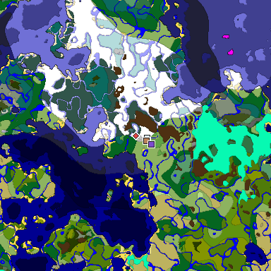 Predicted biome map of Java 1.18 seed 1801854004184867850 around estimated spawn