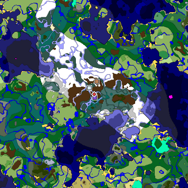 Predicted biome map of Java 1.18 seed 7609176895499450452 around estimated spawn