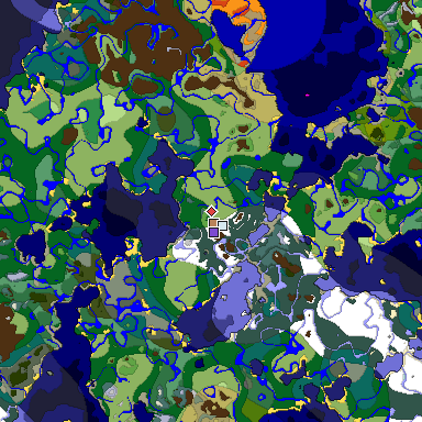 Predicted biome map of Java 1.18 seed -2030631352627521689 around estimated spawn