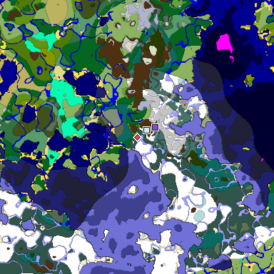 Predicted biome map of Java 1.18 seed 4091092599377683364 around estimated spawn