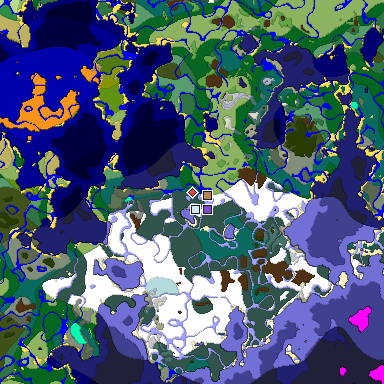Predicted biome map of Java 1.18 seed 1711063438914256705 around estimated spawn