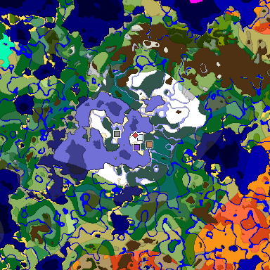 Predicted biome map of Java 1.18 seed -7227081764041122653 around estimated spawn