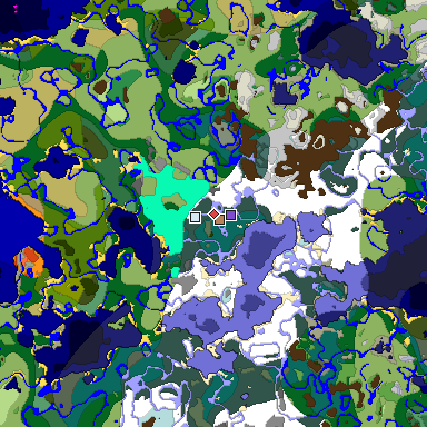 Predicted biome map of Java 1.18 seed 6793900974584467007 around estimated spawn