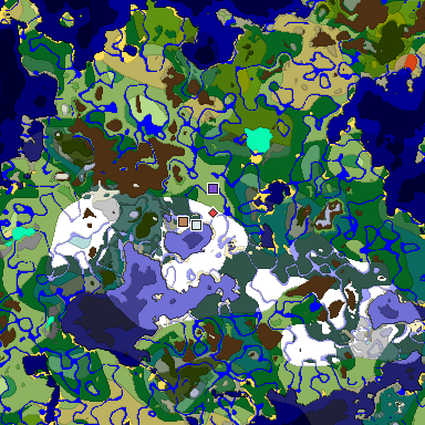 Predicted biome map of Java 1.18 seed 855184378675827384 around estimated spawn