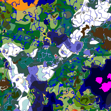 Predicted biome map of Java 1.18 seed 4732209938953649697 around estimated spawn