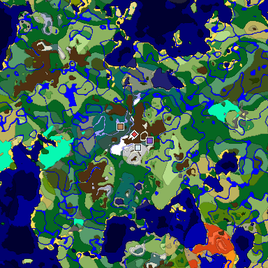 Predicted biome map of Java 1.18 seed 5163481279664141124 around estimated spawn