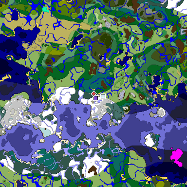Predicted biome map of Java 1.18 seed -4502144179366838901 around estimated spawn