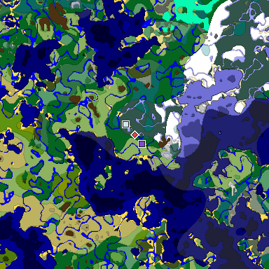 Predicted biome map of Java 1.18 seed -6723846387495774896 around estimated spawn