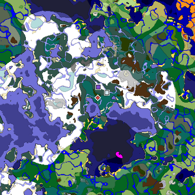 Predicted biome map of Java 1.18 seed -6842470900403352917 around estimated spawn