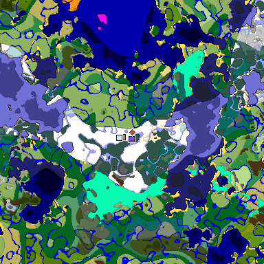 Predicted biome map of Java 1.18 seed -2851715928589051607 around estimated spawn