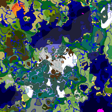 Predicted biome map of Java 1.18 seed -7794941213026916972 around estimated spawn