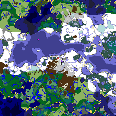Predicted biome map of Java 1.18 seed 537643777475470386 around estimated spawn