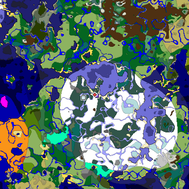 Predicted biome map of Java 1.18 seed -5856336115389496742 around estimated spawn