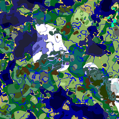 Predicted biome map of Java 1.18 seed 7129202237555019355 around estimated spawn