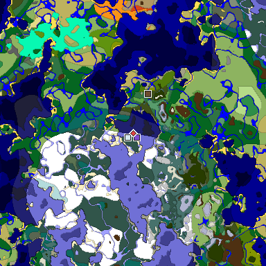 Predicted biome map of Java 1.18 seed 7477791927588752786 around estimated spawn