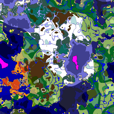 Predicted biome map of Java 1.18 seed -7851628826196103472 around estimated spawn