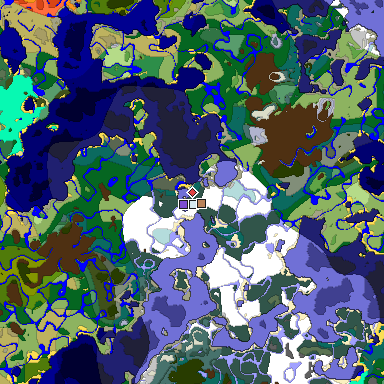 Predicted biome map of Java 1.18 seed 30419134305549444 around estimated spawn