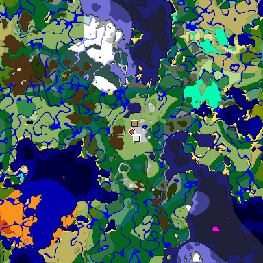 Predicted biome map of Java 1.18 seed -4614448030871941693 around estimated spawn
