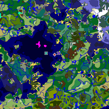 Predicted biome map of Java 1.18 seed 6314156329908584623 around estimated spawn