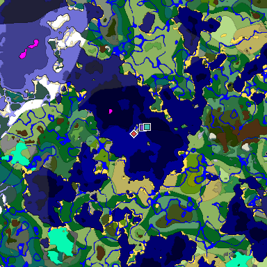 Predicted biome map of Java 1.18 seed 4223459720875221254 around estimated spawn