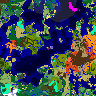 Predicted biome map of Java 1.18 seed -1781434391157985084 around estimated spawn