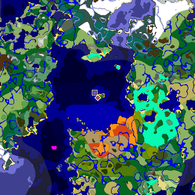 Predicted biome map of Java 1.18 seed -6136601221300060166 around estimated spawn