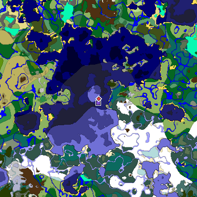 Predicted biome map of Java 1.18 seed -6713782983023599356 around estimated spawn