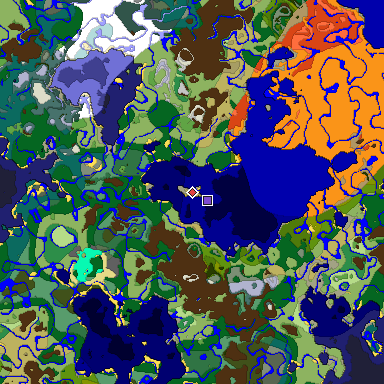 Predicted biome map of Java 1.18 seed -5736004368544924019 around estimated spawn