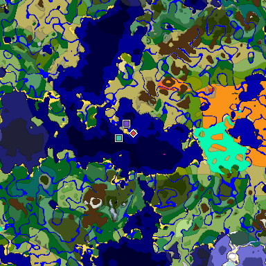 Predicted biome map of Java 1.18 seed 1311762080221873196 around estimated spawn