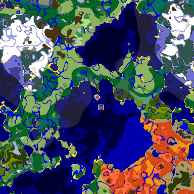 Predicted biome map of Java 1.18 seed 611784205705813302 around estimated spawn