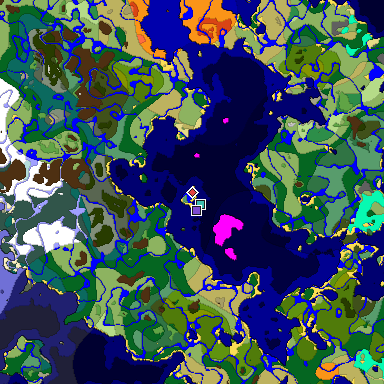 Predicted biome map of Java 1.18 seed 4989383652937791826 around estimated spawn