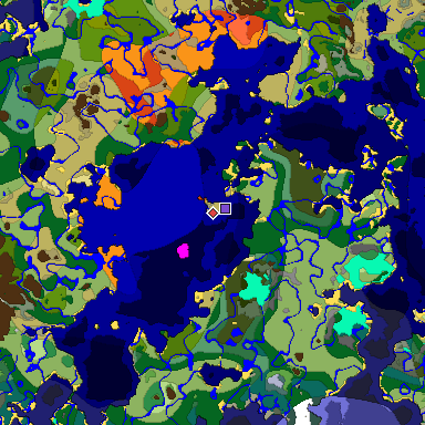 Predicted biome map of Java 1.18 seed -4557748283162294772 around estimated spawn