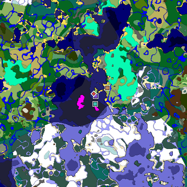 Predicted biome map of Java 1.18 seed -4120261487492887895 around estimated spawn