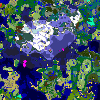 Predicted biome map of Java 1.18 seed -863934907840929839 around estimated spawn