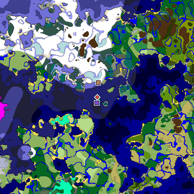Predicted biome map of Java 1.18 seed 4708426774433217690 around estimated spawn