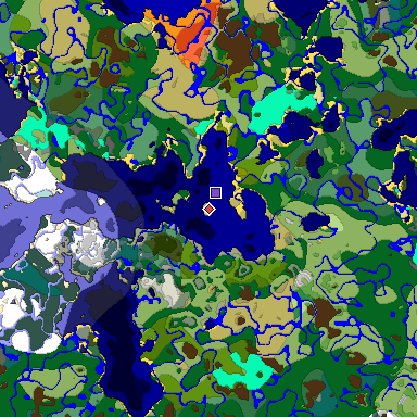 Predicted biome map of Java 1.18 seed 5805608186418694432 around estimated spawn