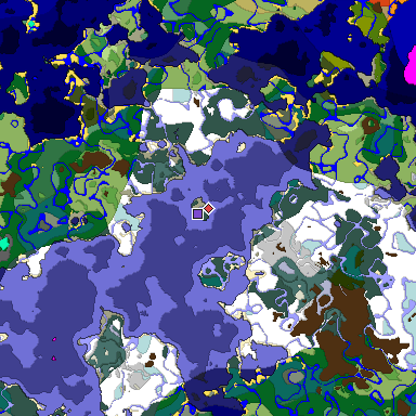Predicted biome map of Java 1.18 seed -1103837356740581020 around estimated spawn