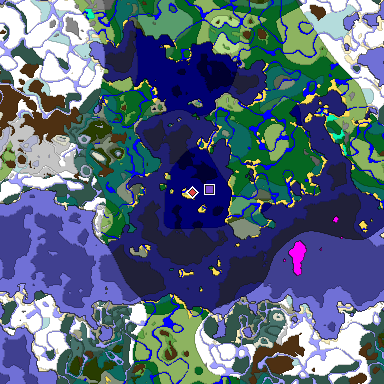 Predicted biome map of Java 1.18 seed 3014727305119890682 around estimated spawn