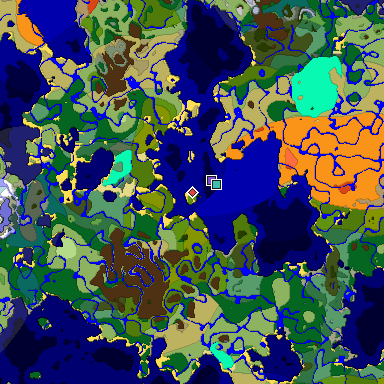 Predicted biome map of Java 1.18 seed -3405286536746997186 around estimated spawn