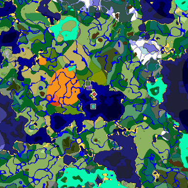Predicted biome map of Java 1.18 seed -8566246162465718936 around estimated spawn