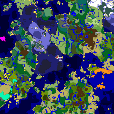 Predicted biome map of Java 1.18 seed 1471413818661319720 around estimated spawn